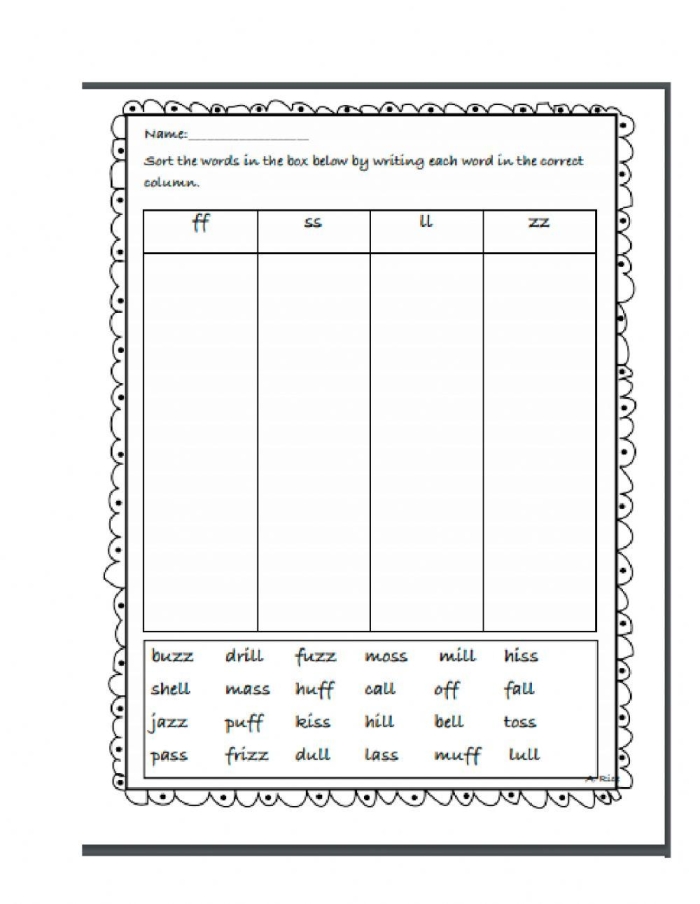 Engaging activity for students to practice the FLOSS rule in writing skills FLOSS Words worksheet for second graders focusing on double letter identification