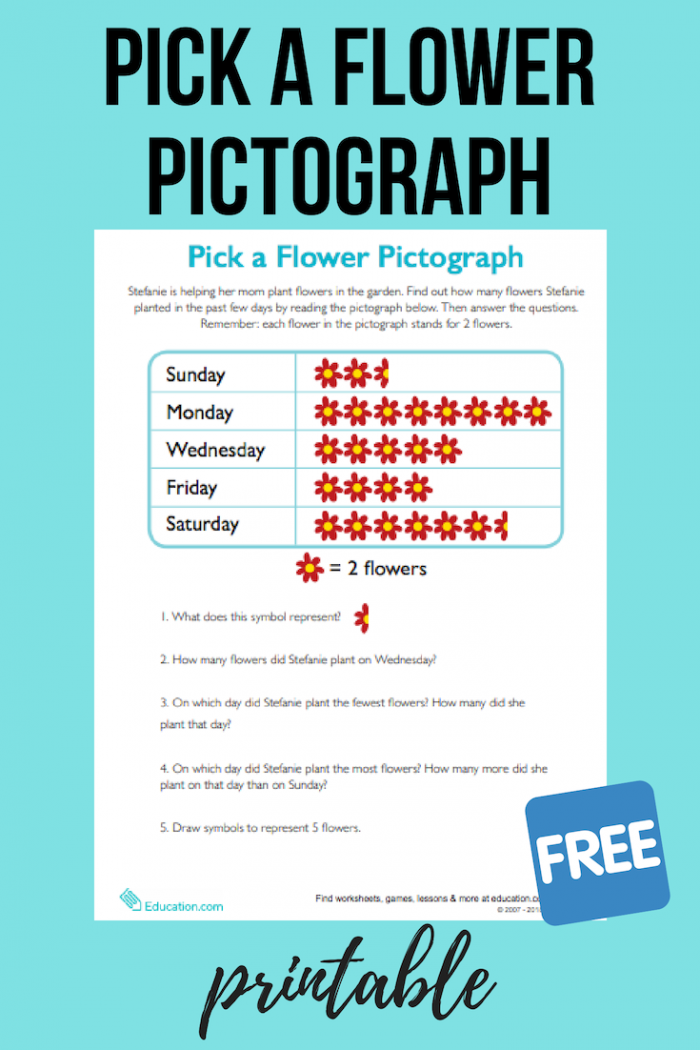 Pick a Flower Pictograph worksheet for Second Grade