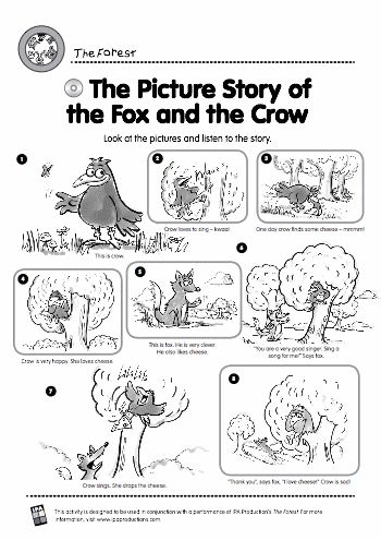 Second grade reading comprehension worksheet featuring the fable The Fox and the Crow with mixed operations math practice