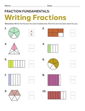 Second grade worksheet showing visual shapes to help students compare fractions 13