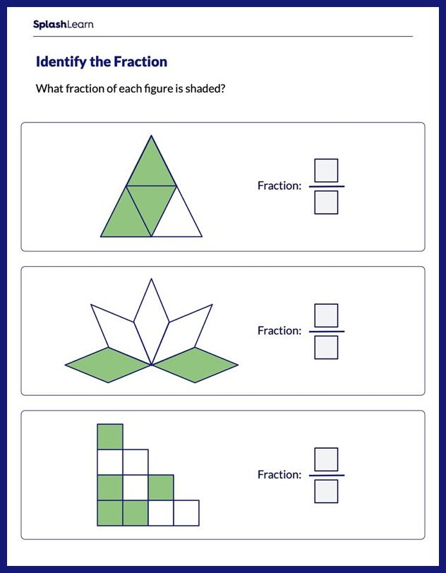 Worksheet for practicing fractions with groups of objects for second graders