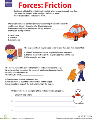 Learn About Force: Friction worksheet for data and graphing activities Worksheet for second graders exploring the concept of friction through various scenarios