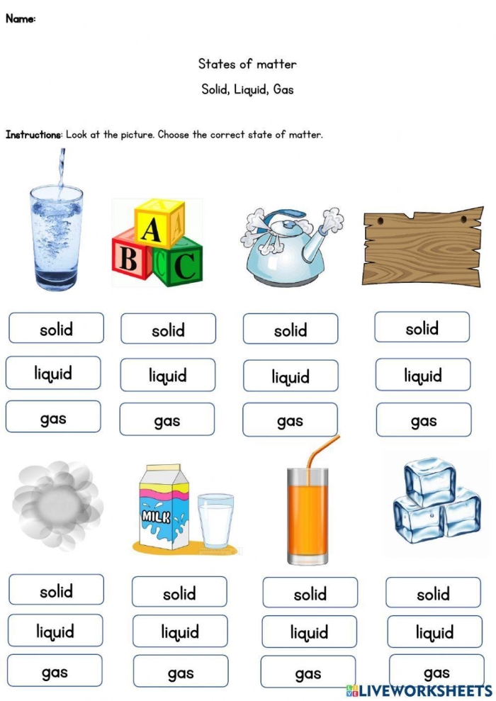 Matter Mixup What Is a Gas Worksheet 2 A second grade science worksheet where students circle images that represent gases such as steam and balloons