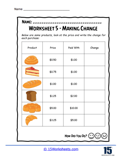 Second grade student worksheet featuring piles of coins to count for a geography math activity