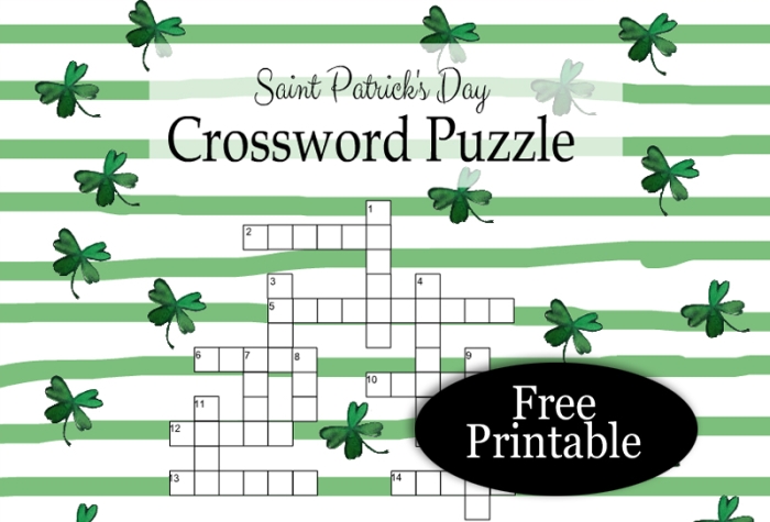 St. Patrick's Day themed crossword puzzle worksheet for second graders focusing on geometry vocabulary