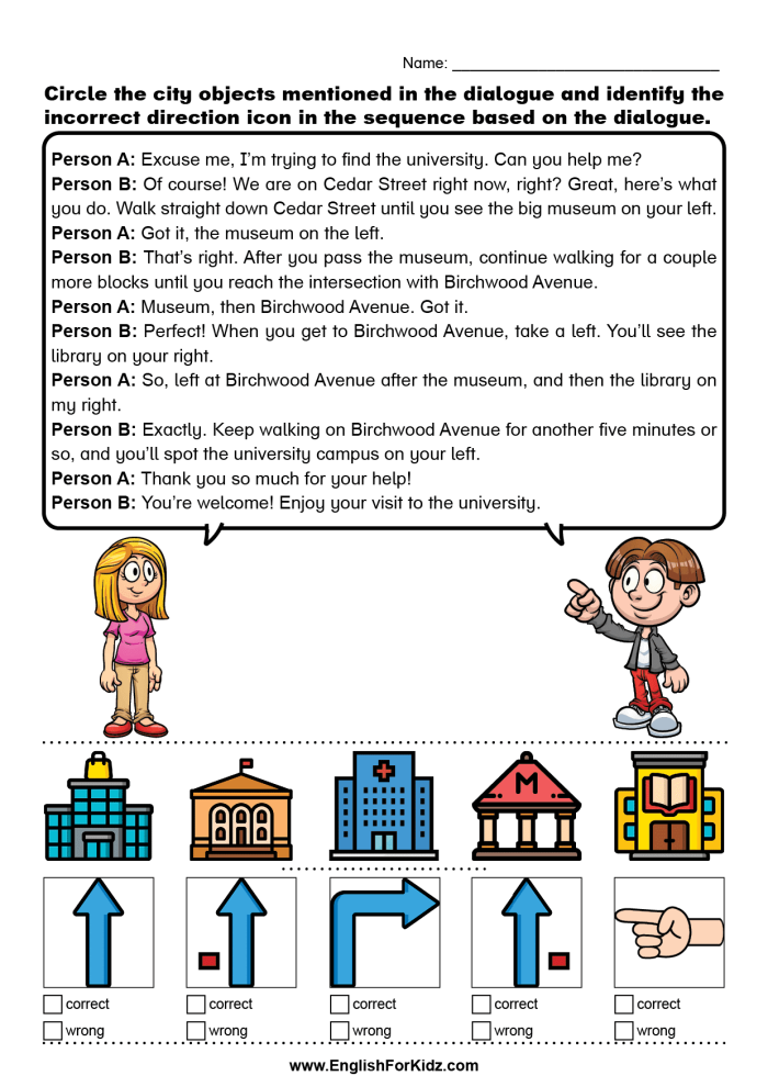 Worksheet image for second graders focusing on giving step-by-step directions in geometry Students working on the Practice Giving Directions worksheet to help Joyce reach the fair