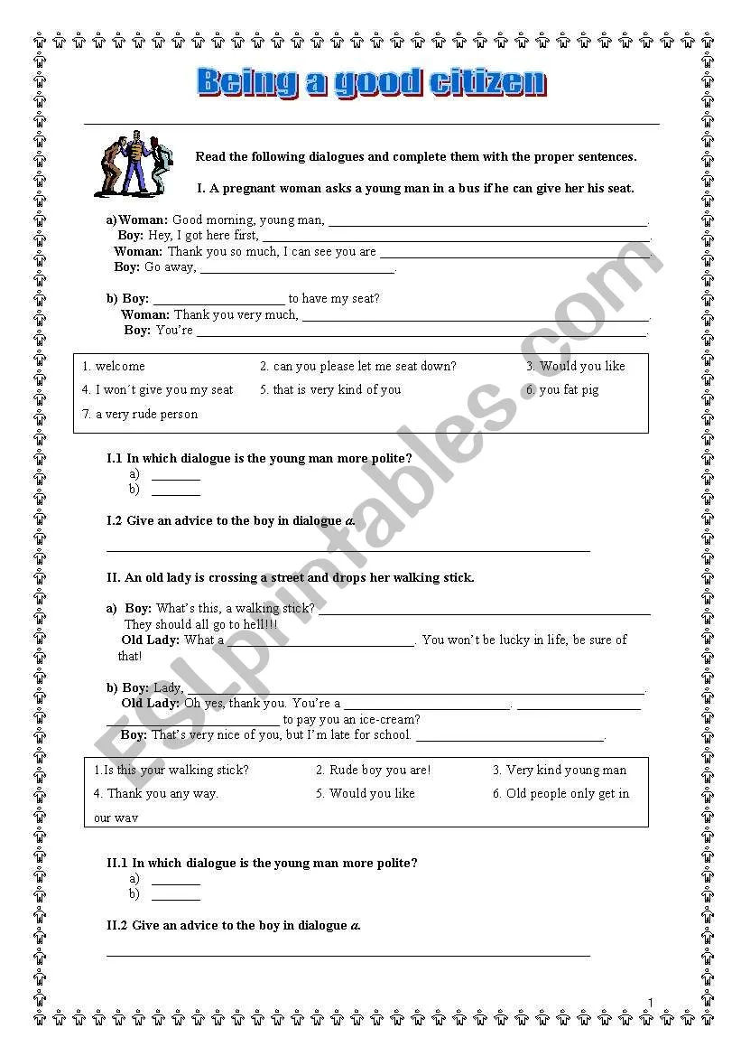 Second grade social studies worksheet about demonstrating good citizenship through community actions