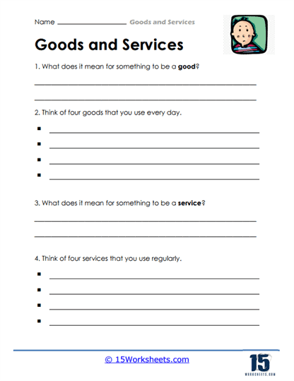 Engaging introduction to economics for children featuring goods and services activities Examples of Goods and Services worksheet for second graders focusing on subtraction concepts