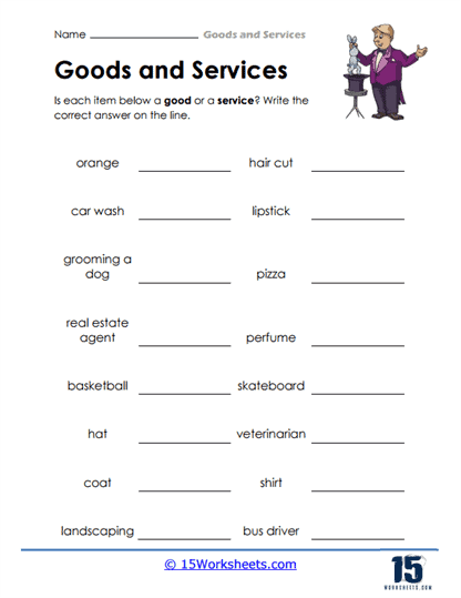 Engaging introduction to economics for young learners with visual aids Examples of Goods and Services worksheet for second graders focusing on subtraction concepts