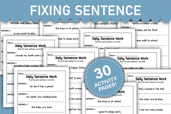 Interactive worksheet to enhance punctuation, capitalization, and dialogue understanding Sentence Fixer worksheet for second graders focusing on grammar correction skills