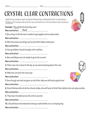 Crystal Clear Contractions worksheet educational exercise for second grade students Second grade students practicing grammar skills on the Crystal Clear Contractions worksheet