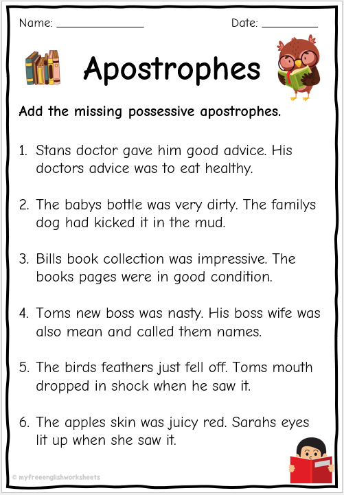 Handwriting worksheet for Second Grade Worksheet featuring Punctuation Pig for mastering possessive apostrophes in handwriting. Fun and engaging second-grade activity to enhance grammar skills.