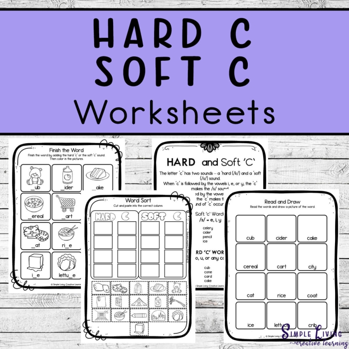 Worksheet image illustrating the distinction between hard and soft consonant sounds in words Second grade reading worksheet for sorting hard and soft "c" sounds, featuring cookies and celery