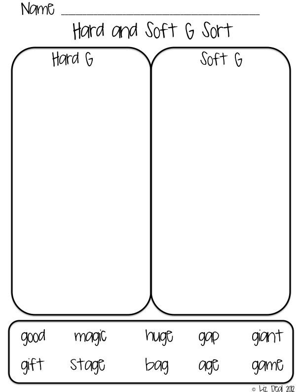 Second grade reading worksheet for sorting hard and soft "g" consonant sounds