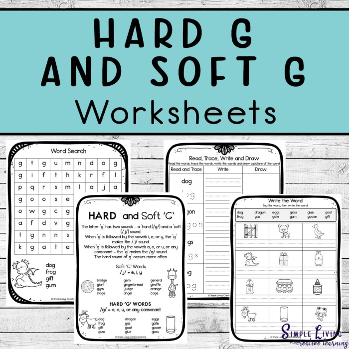 Second grade reading worksheet for sorting hard and soft "g" consonant sounds