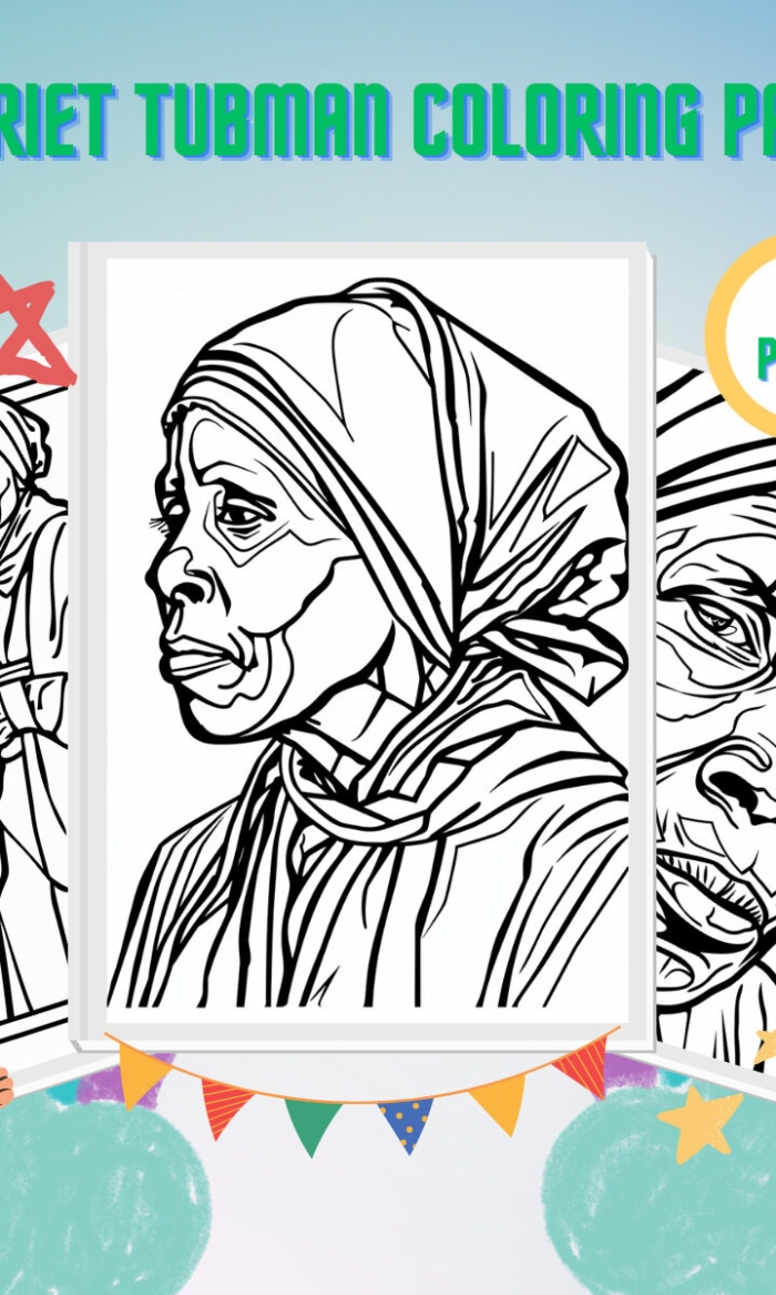 Engaging coloring activity featuring Harriet Tubman, key figure of the Abolitionist movement Harriet Tubman coloring page worksheet for second graders learning U.S. history