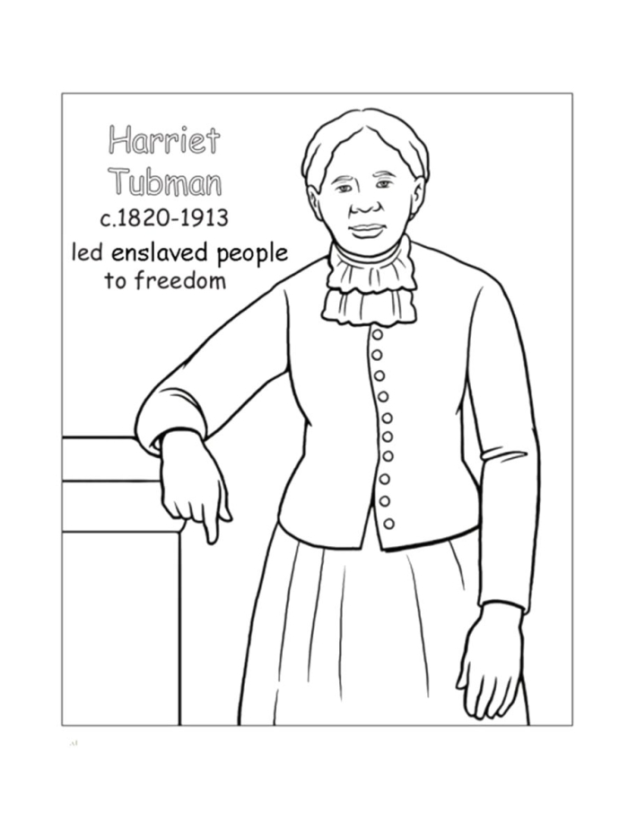 Engaging coloring page featuring Harriet Tubman for young learners Harriet Tubman coloring page worksheet for second graders to learn U.S. history