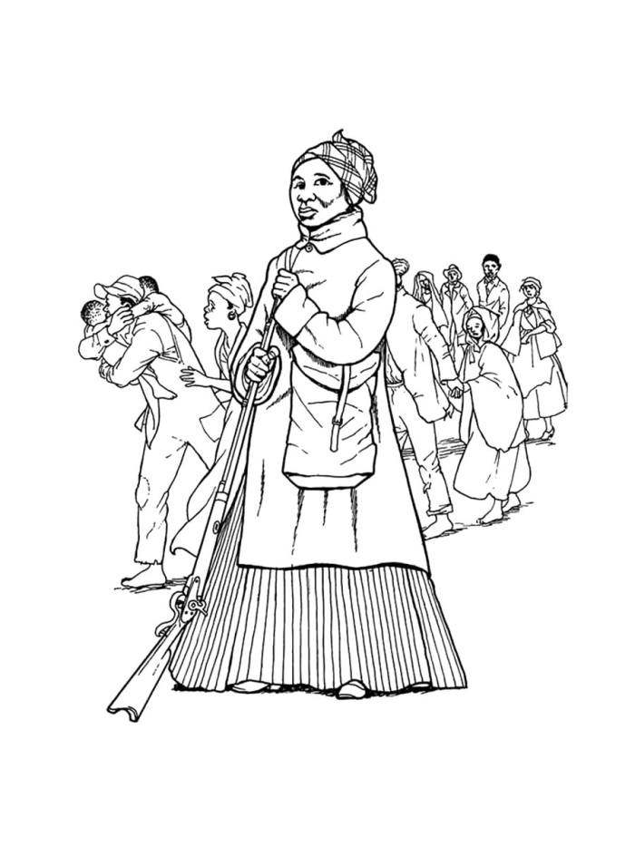 Engaging Harriet Tubman coloring activity to explore her role in the Abolitionist movement Harriet Tubman coloring page worksheet for second graders learning about U.S. history
