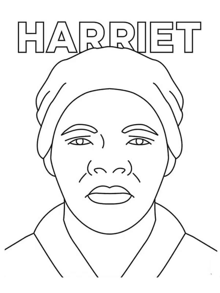 Coloring page featuring Harriet Tubman, a key figure in the Abolitionist and Civil War era Harriet Tubman coloring page worksheet for second graders to learn U.S. history