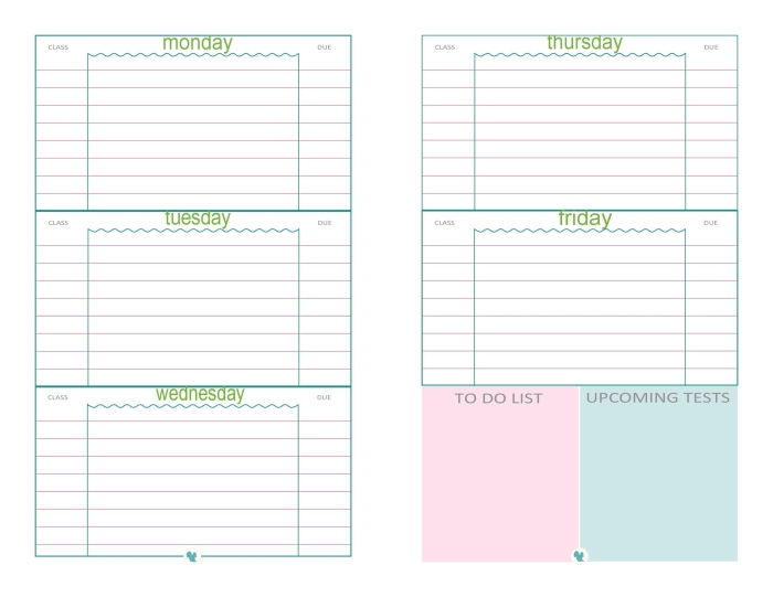 Weekly planner image designed for organizing school assignments and activities Homework Planner worksheet for second graders to manage their weekly tasks