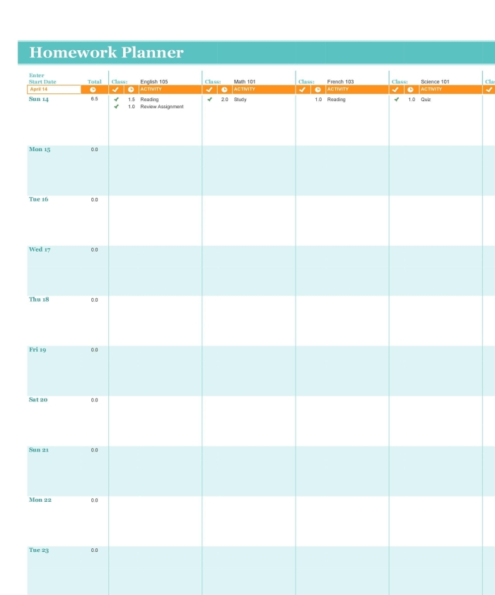 Weekly planner for organizing school assignments and activities for kids Homework Planner worksheet for second graders to manage their weekly tasks