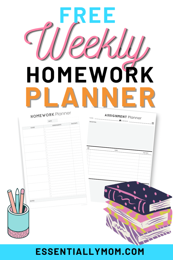 Weekly planner image for organizing homework and schedules in preparation for back to school Homework Planner worksheet for second graders to manage their weekly tasks and activities