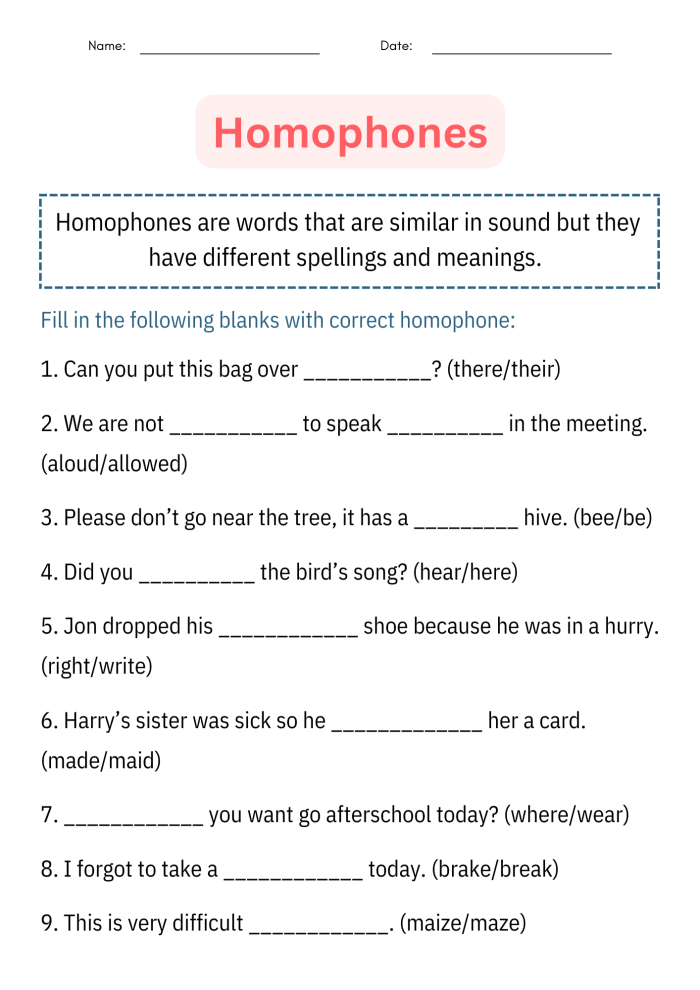 Engaging activity to assess understanding of homophones through dictation exercises Homophone Check-in worksheet for second graders focusing on word differentiation