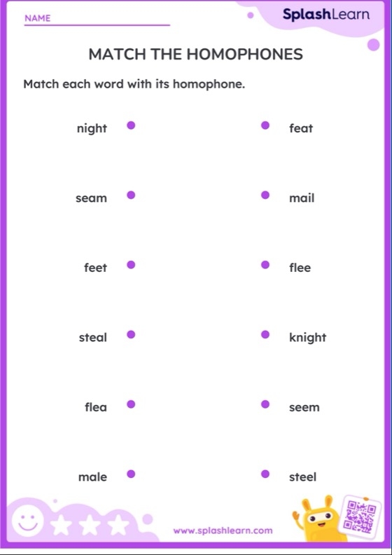Worksheet featuring homophones with "Ee" and "Ea" for second graders