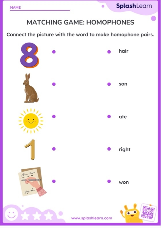 Second grade student identifying correct homophones on a writing worksheet