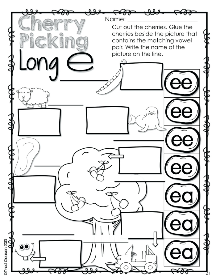 Worksheet focusing on homophones with "Ee" and "Ea" for second graders