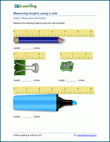 Worksheet for second graders to practice measuring inches with familiar objects