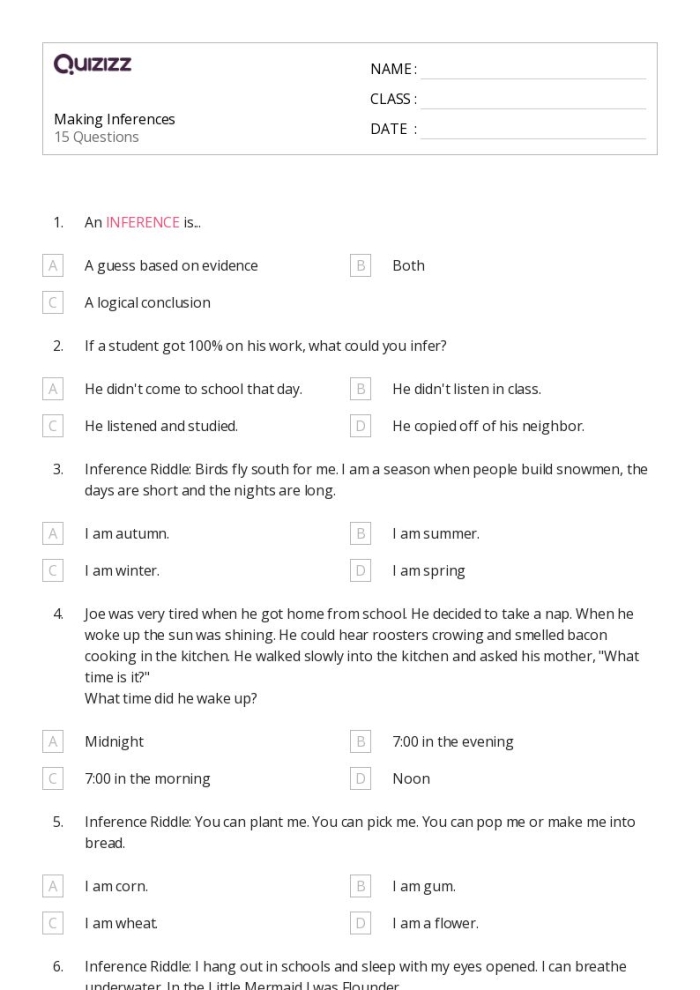 Make Your Own Inferences Worksheet 22 for Second Grade Reading Students Second grade students practice reading comprehension skills with this Make Your Own Inferences worksheet 22