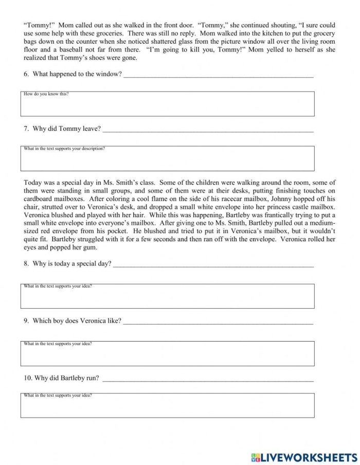 Make Your Own Inferences worksheet for second grade reading practice 21 Second grade student completing a Make Your Own Inferences worksheet with simple sentences
