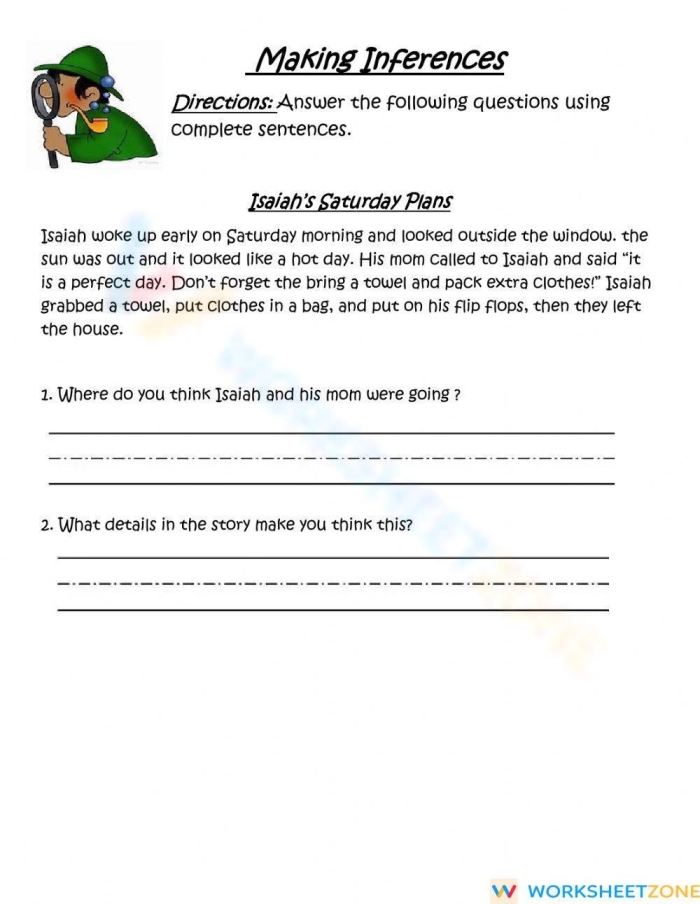 Make Your Own Inferences Worksheet Activity for Second Grade Page 7 Second grade student completing a worksheet on making inferences about alphabet sentences