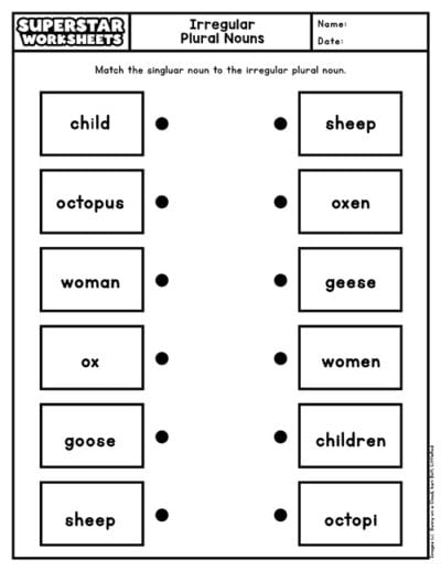 Irregular Plural Noun Match Worksheet for Second Grade Lesson 8 Second grade students match irregular plural nouns in this educational worksheet activity