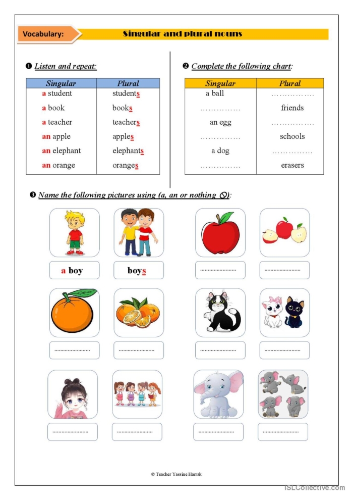 Worksheet featuring irregular plural nouns for second graders