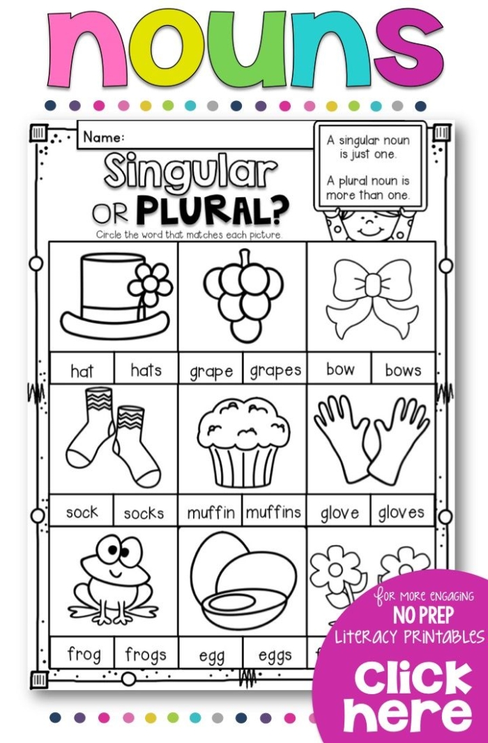 Worksheet for identifying irregular plural nouns in context clues