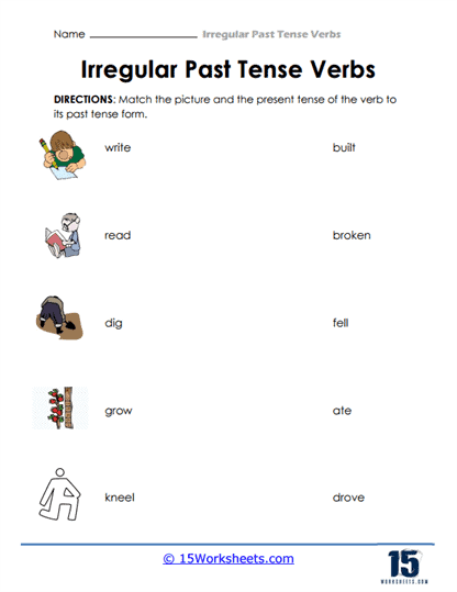 Engaging worksheet for matching irregular verbs to their past tense forms