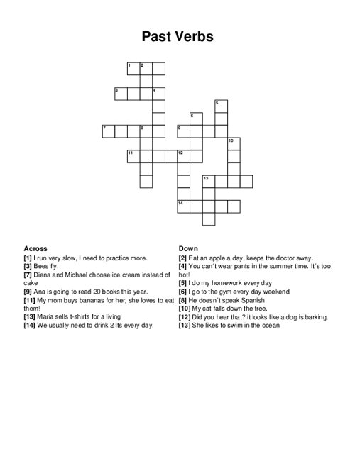 Engaging crossword puzzle for practicing past tense verbs in a fun way Past Tense Verb Crossword Puzzle worksheet for second graders focusing on irregular verbs