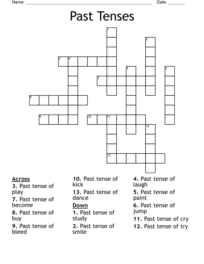 Engaging past tense verb crossword puzzle for reading practice in the classroom Crossword puzzle worksheet featuring irregular past tense verbs for second graders