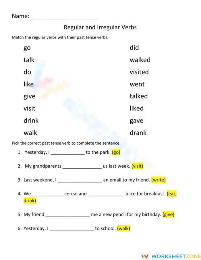 Grammar Time: Irregular Verbs worksheet for second grade students. Fill-in-the-blank worksheet for second graders focusing on the irregular verbs be, do, and have.