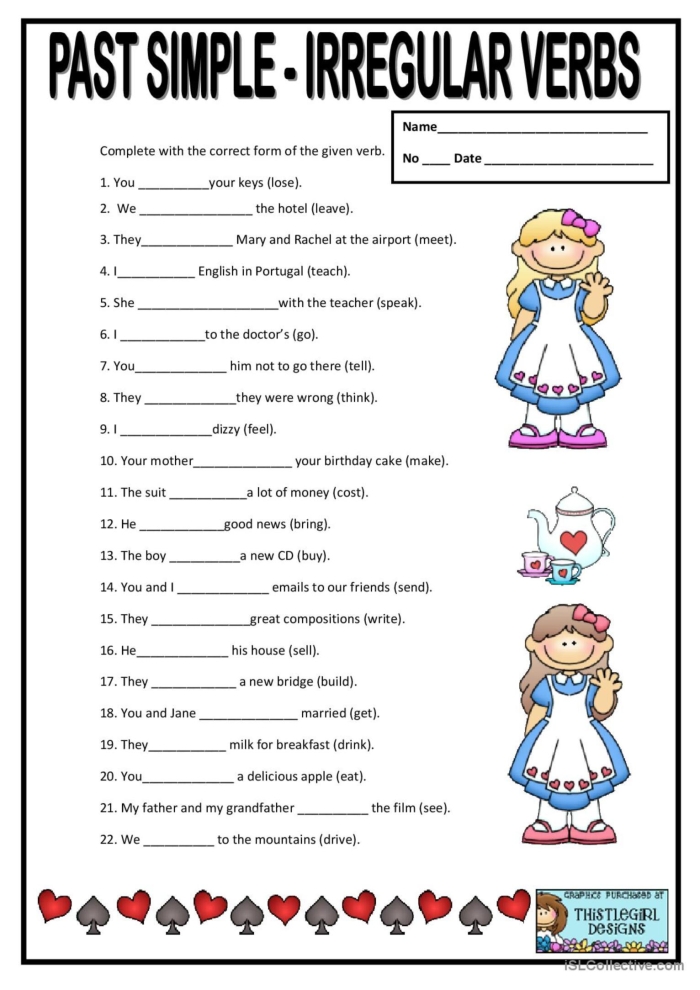 Grammar Time: Irregular Verbs Worksheet for Grade 2, Image 23 Fill-in-the-blank worksheet for second graders on irregular verbs like be, do, and have