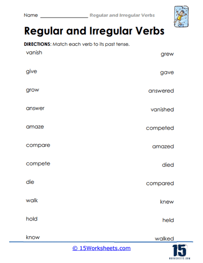 Irregular Past Tense Verbs Assessment Worksheet for Second Grade 9 A second grade student completing an irregular past tense verbs check-in worksheet