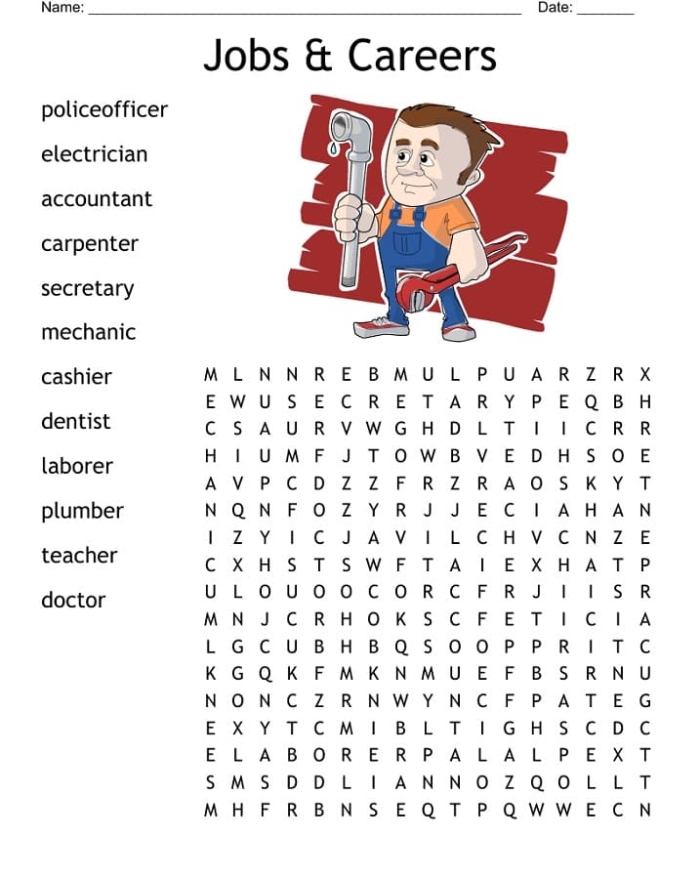 Second grade students searching for job-themed sight words in a fun educational worksheet