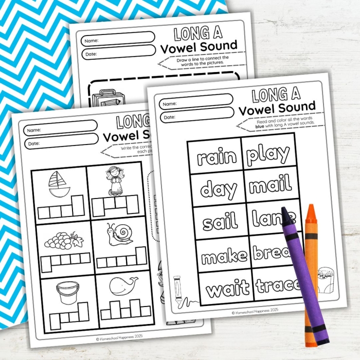 Second grade students working on a Long A Sound worksheet, filling in sentences with appropriate words. Engaging Long A Sound activity for second graders to enhance their phonics skills.