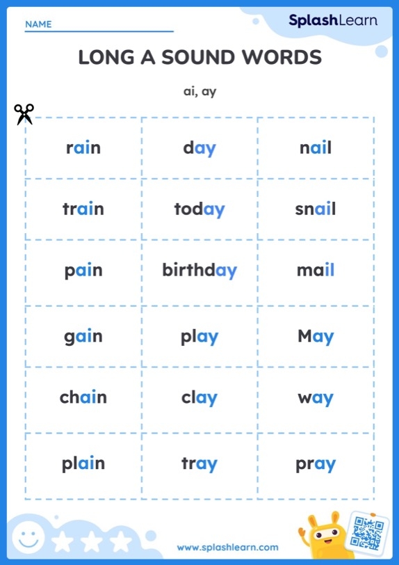 Worksheet featuring sentences for practicing the long A sound in words for second graders