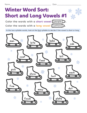Worksheet for identifying long "u" vowel sounds in words for second graders