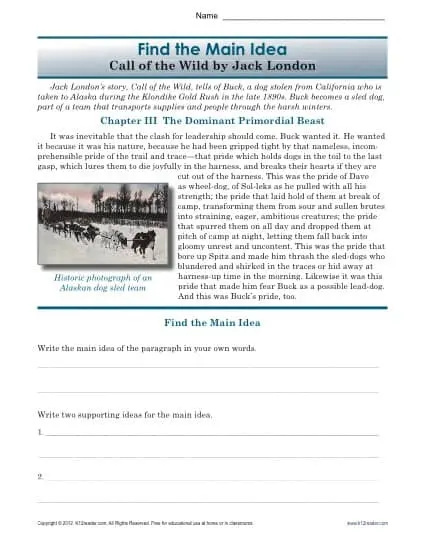 Second grade student working on a life science reading comprehension main idea worksheet