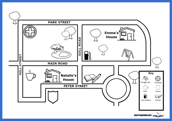 Second grade students practice identifying map symbols and cardinal directions on this interactive worksheet