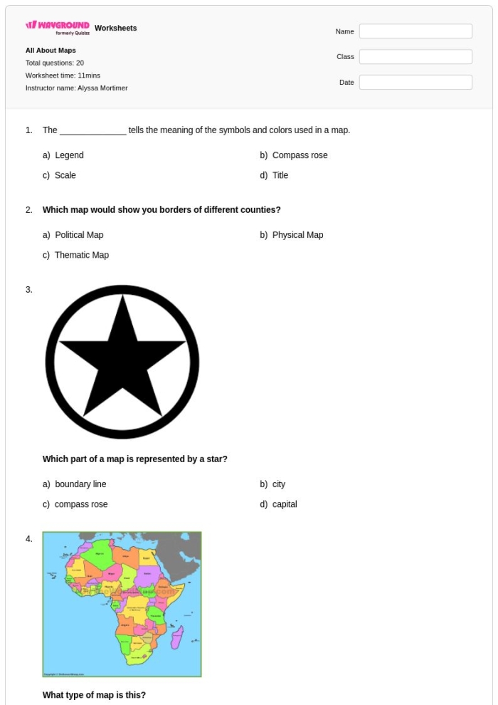 Second grade student using context clues to complete the Learning About Maps! worksheet